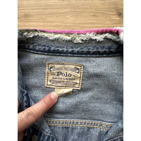 POLO RALPH LAUREN Men’s RENTON Striped Patch Denim Jean Jacket distressed serape - Picture 5 of 12